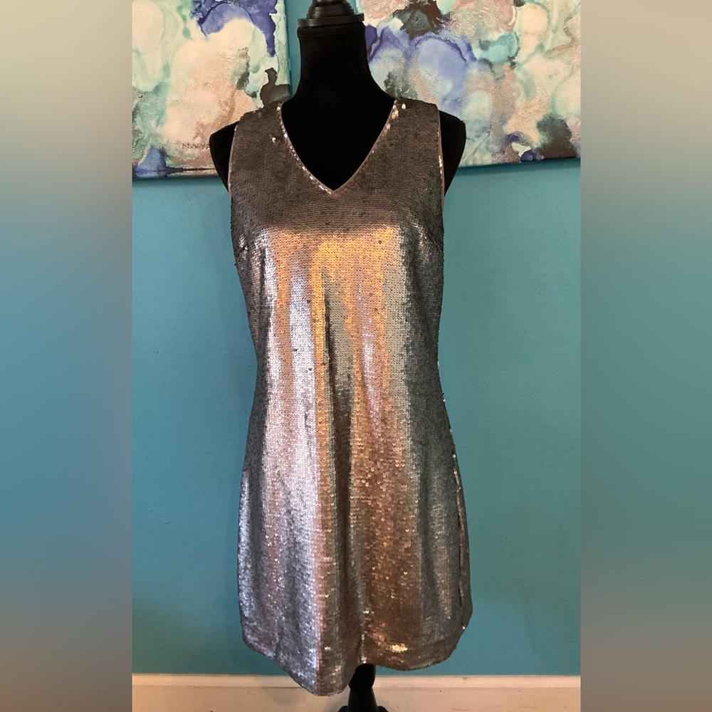 Banana Republic Bronze Matte Sequin V Neck Shift Dress